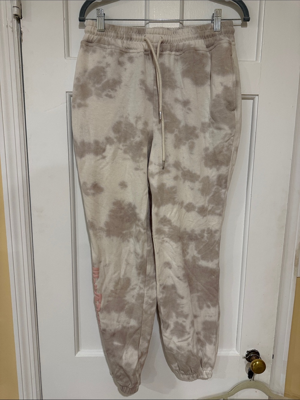 Disney Beige & Cream Tie-Dye Joggers with Pink Accent